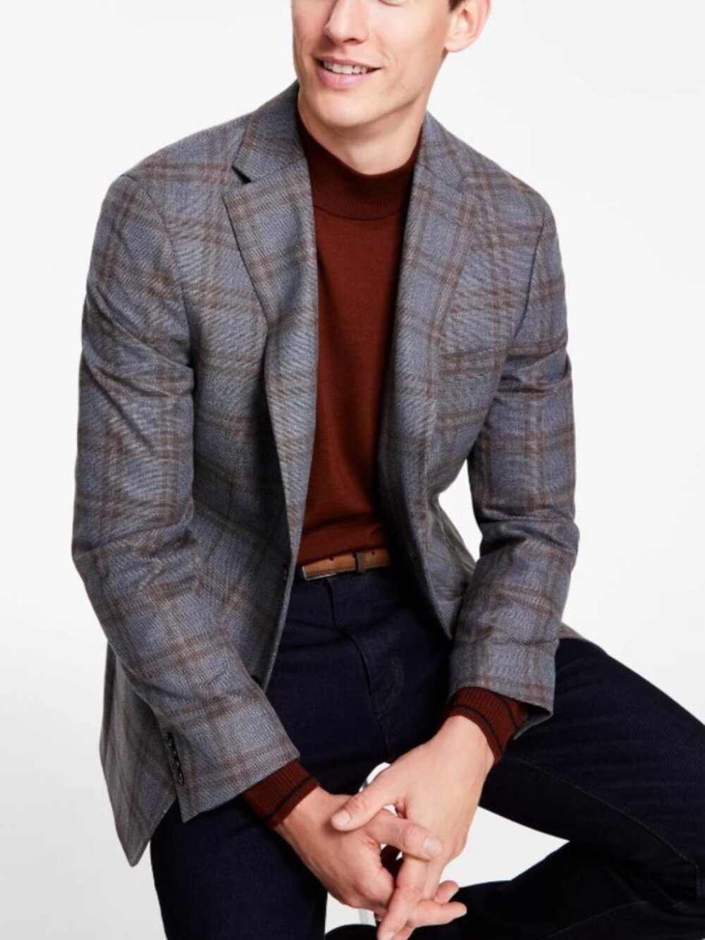 Tommy Hilfiger Men's Modern-Fit Plaid Sport Coat Gray Brown Size 36R